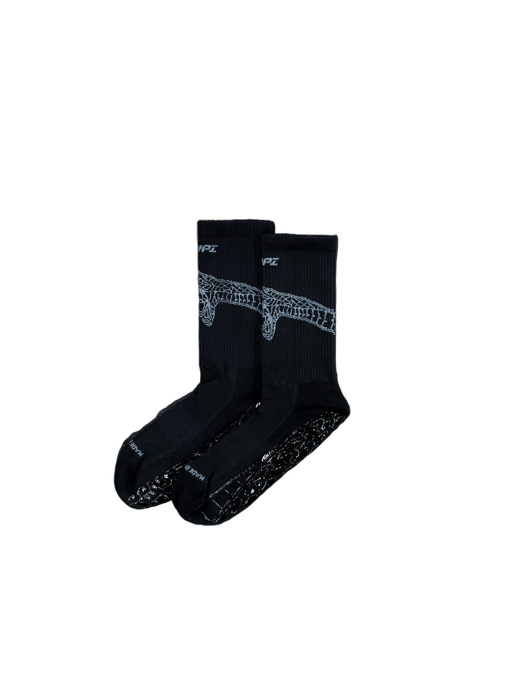 GGRIPZ x Modusimo grip socks in midnight black with gray logo, pair