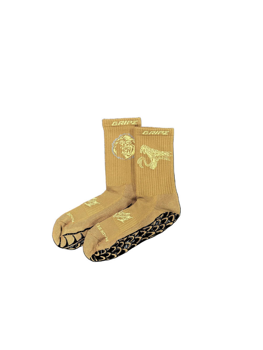 GGRIPZ x Modusimo grip socks in sandstorm tan with black grip soles, pair