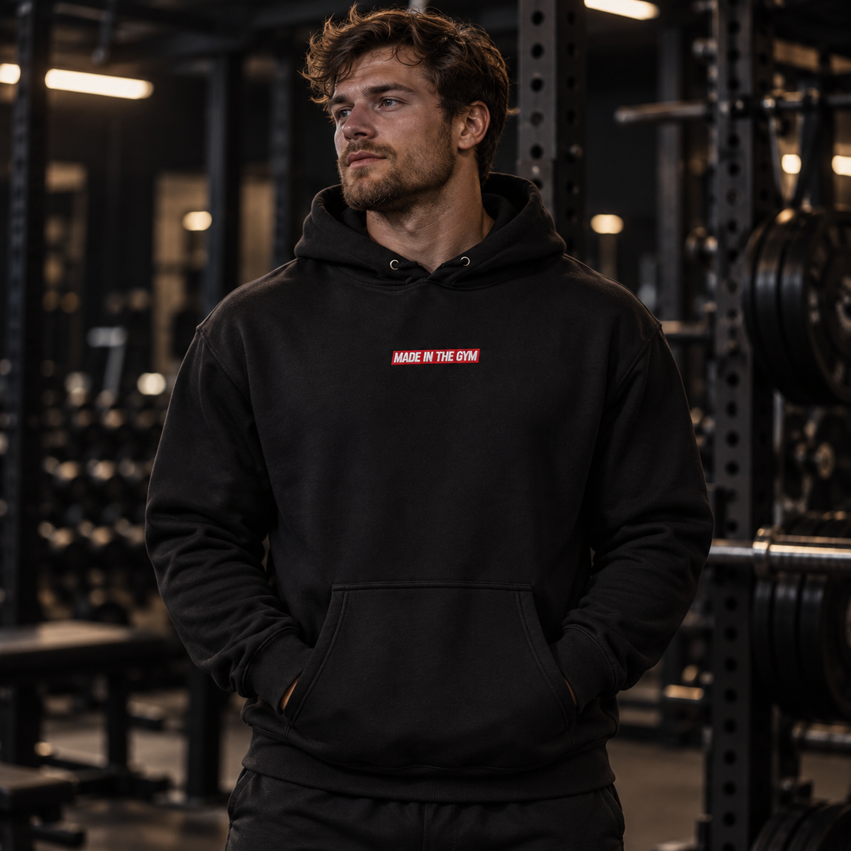 Athlete modeling the MITG Late Rep Block Hoodie