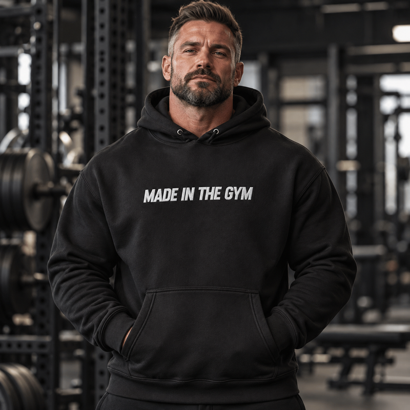 Athlete modeling the MITG Premium Block Hoodie
