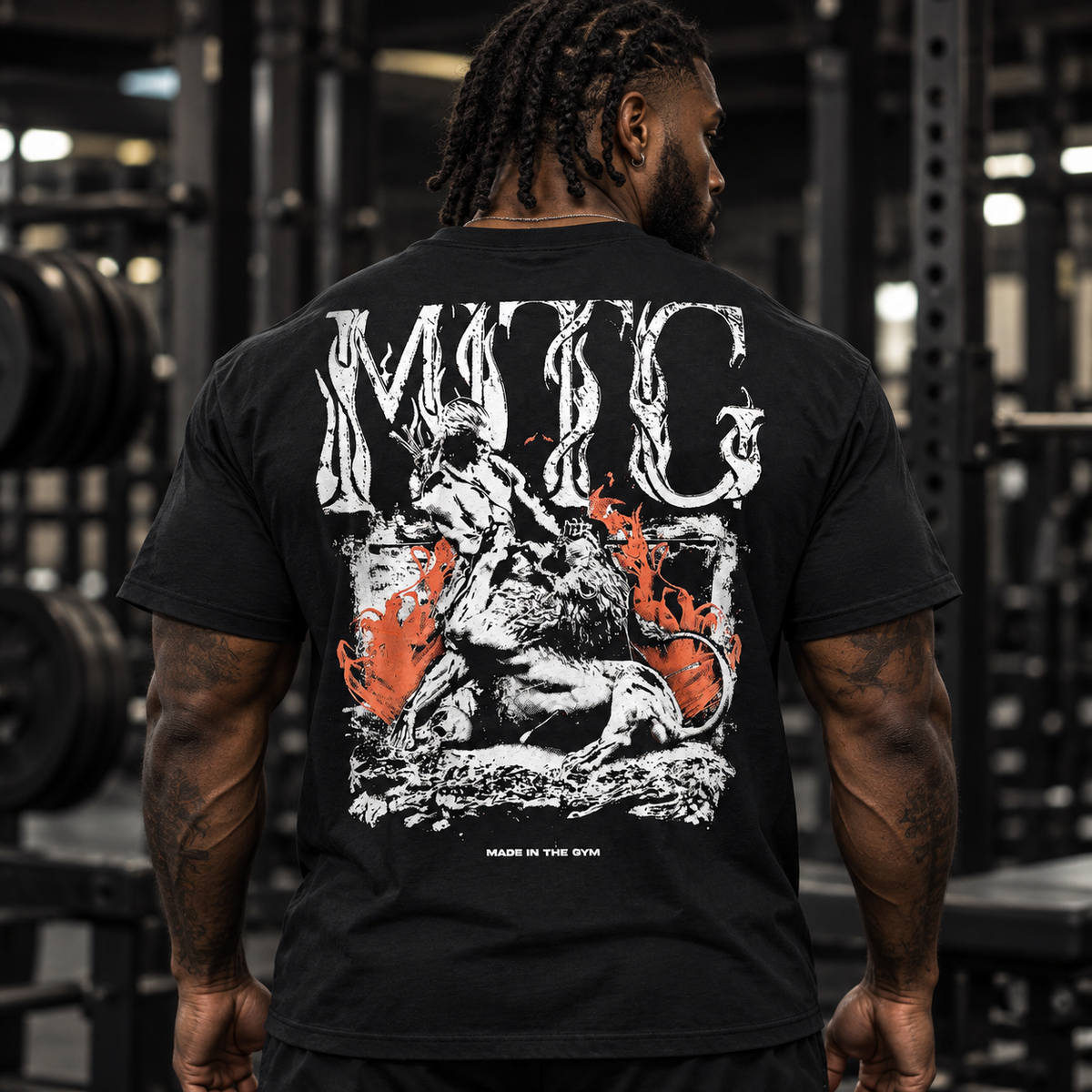 Athlete wearing The Testament tee with the Samson artwork on the back