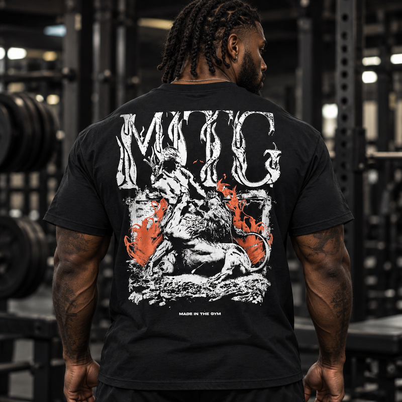 Athlete wearing The Testament tee with the Samson artwork on the back